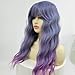 22 Inch/55cm Women's Fashion Long Purple Curly Full Hair Natural Wavy Wig with Bangs Heat Resistant Fiber Synthetic Wigs for Costume Party Cosplay Halloween for Yound Ladies