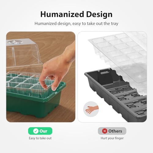 Image of Seed Starter Tray, 10PCS Seed Starter Kit, Seedling Starter Trays with Heightened Lids for Seed Staring, Indoor Gardening Plant Germination Trays (12 Cells per Tray) Green