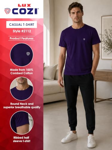 Image of Lux Cozi Men Cotton Half Sleeves Round Neck Regular Fit Casual T-Shirt