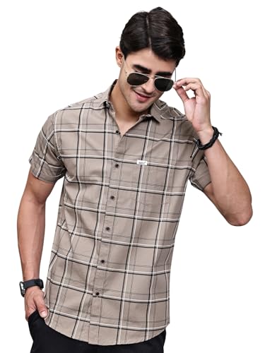 Image of Majestic Man Slim Fit Pure Cotton Half Sleeve Checked Casual Shirt