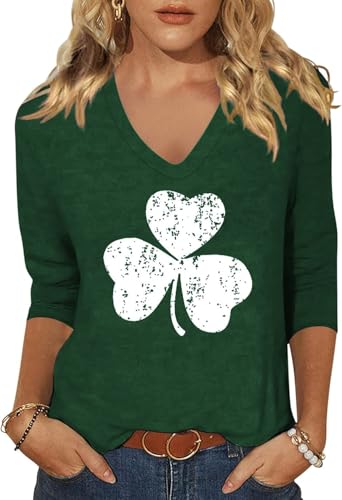 Image of Womens 3 /4 Sleeve V Neck Valentine T Shirts Love Heart Printed Graphic Tee Tops