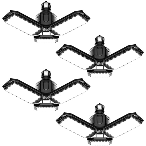 Inscrok LED Garage Lights 60W - 4 Pack 6000LM E26/27 Deformable Shop Light - Ceiling Light Bulbs, Work Lights, High Bay Light for Basement, Workshop