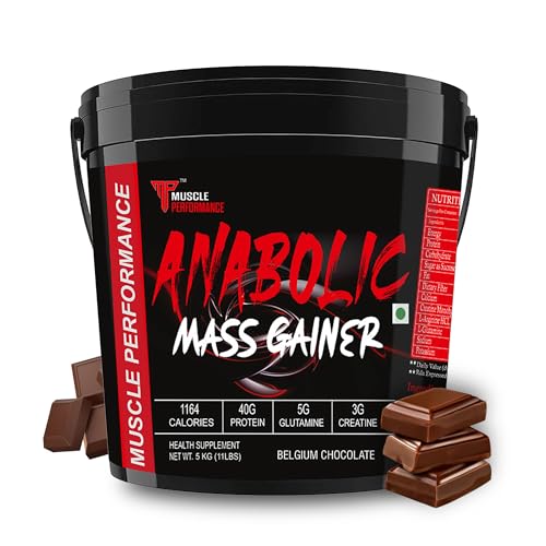 Image of Anabolic Mass Gainer, 5kg Belgium Chocolate, | 40g Protein, 1164 Calories, 3g Creatine, Added Vitamins, Probiotics & Enzymes, High Protein High Carbs