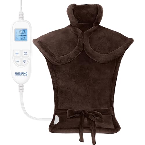 RENPHO Electric Heating Pad for Back, Electric Heat pad for Neck and Shoulders, FSA Eligible & HSA Store, 24"x33" Brown