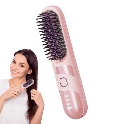 Lisseur de cheveux sans fil brosse 2 en 1 avec 3 températures réglables