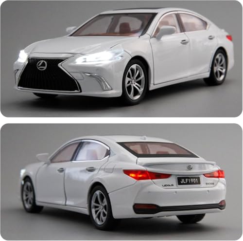 Image of Compatible for 1:24 Lexus ES300 Alloy Diecast Collectible Toy Car with Light & Sound | Pull Back Vehicle with Openable Doors | Metal Model Car Gift Toy for Boys Girls & Kids (White)