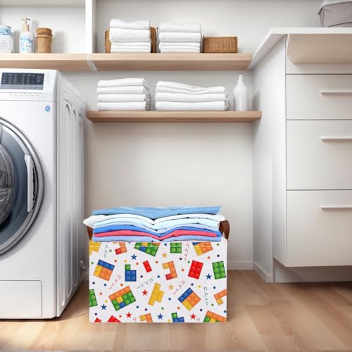 Image of Kid Cute Nursery Storage Basket Baby Toy Clothes Storage Bin Playroom Bedroom Decor Basket(Building Blocks)