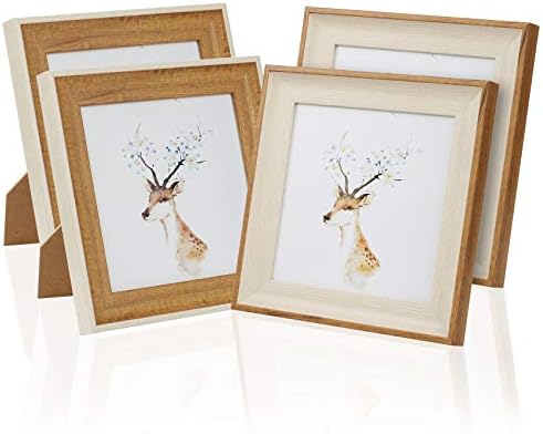 6x6 Square Picture Frames, 4 Pack Hanging And Tabletop Wood Grain Photo Frame Photo Display for Baby Pictures Weddings Portraits Christmas Gifts