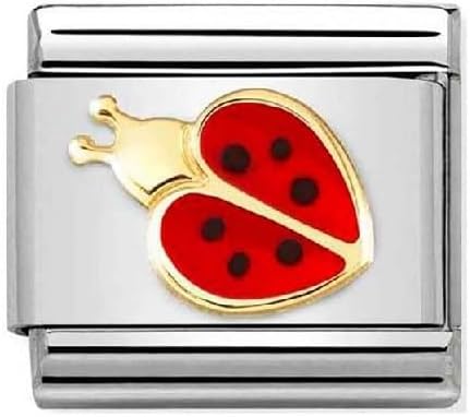 Stainless Steel Italian Link Bracelet Charm, Ladybug Heart Shape, Silver