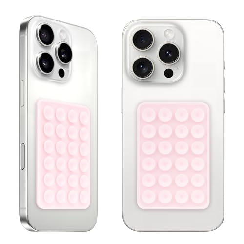 QxbBox 2Pack Silicone Suction Phone Case Mount Suction Cup with Strong Suction Power Hands-Free Phone Accessories Holder Silicon Adhesive Phone Stand Sticky for Cell Phone Light Pink
