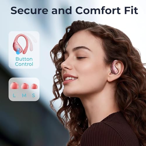 Image of occiam Active Noise Cancelling Earbuds Wireless Bluetooth Headphones Ear Buds 90Hrs Playback Stereo Bass Earphones with Mic Over-Ear Hooks IPX7 Waterproof Headset for Work Sports (Rose Gold)