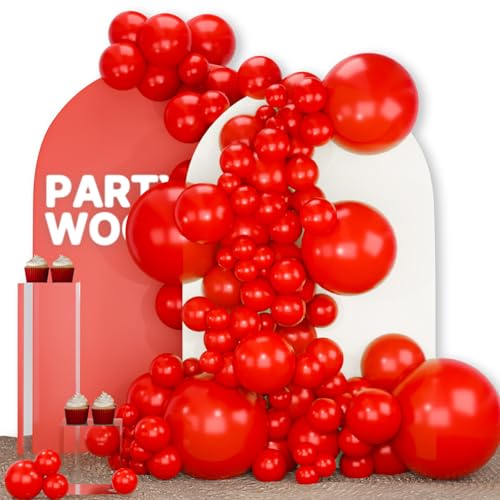 Image of PartyWoo Red Balloons 100 pcs Different Sizes of 18 12 10 5 Inch Red Balloon Arch Kit Garland for Birthday Graduation Bachelorette Citizenship Anniversary Cherry Casino Theme Party Decorations Red-Y57