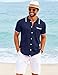 COOFANDY Men's Casual Button Down Shirts Short Sleeve Knit Polo Shirts Summer Beach Tops Navy Blue