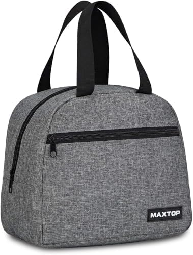 MAXTOP Bolsa de almuerzo aislada bolsa termica porta alimentos con bolsillo frontal y bolsa interior de malla bolsa más fresca, regalos para adultos, mujeres hombres trabajo Gris