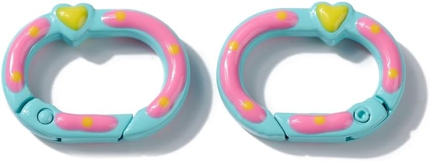 LiQunSweet 20 Pcs Random Mixed Color Safety Pin Shape Oval Spray Painted Spring Gate Rings with Heart Trigger Buckles for DIY Crafts Jewelry Making - Image 3