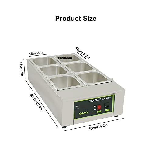JINTAOMA Professional Chocolate Melting Pot, Commercial Electric Chocolate Melting Pot Machine Chocolate Heater 1000W Digital Control Two Pan Electric Chocolate Melter,6grid
