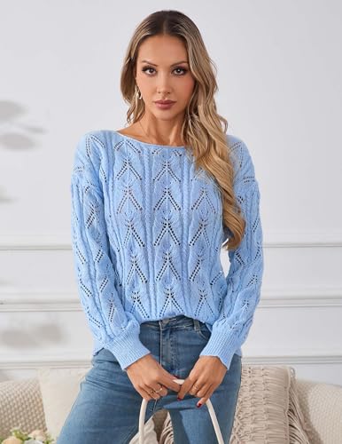 Image of Libsorge Womens Cute Sexy Off The Shoulder Crochet Knit Sweater Fall Winter 2025 Trendy Lightweight Boat Neck Pullover Top