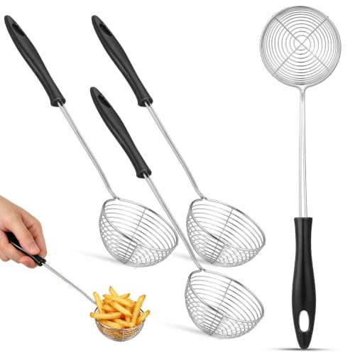 Luxshiny Hot Pot Spoon Set 4 Pack Stainless Steel Food Strainer Scoop with Ergonomic Handle 10.62 Inch Fine Mesh Colander for Draining Oil Soup Tea in Kitchen Restaurant