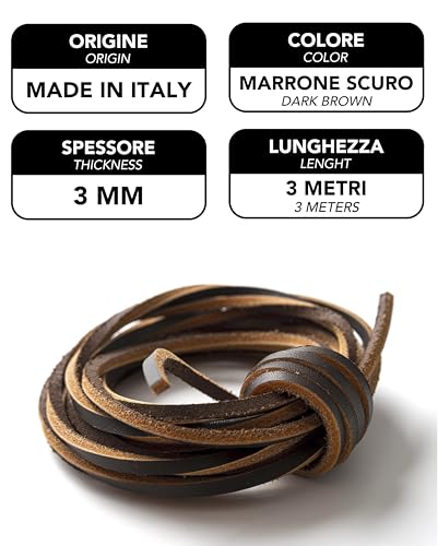 IPEA Lederband für Schuhe, Accessoires, Mode - 3 Meter Lange - Quadratische Ledersenkel Schnürsenkel Premium Echtes Leder- Kreationen, Armbänder – Color Dunkelbraun