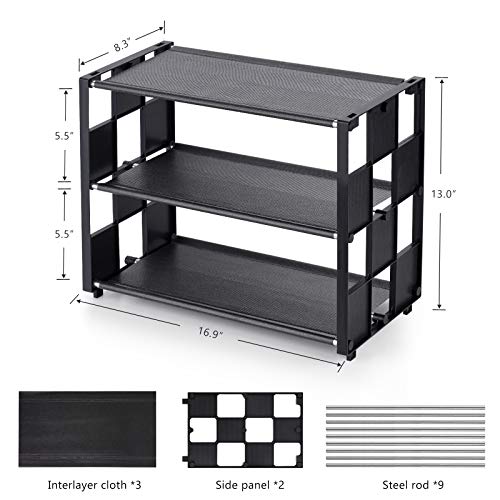 Nihome 3-Tier Shoe Rack Multifunctional Organizer, Stackable Adjustable Lightweight Metal Space Saving, Free Standing For Closet Hallway Entryway Living Room Bedroom (Black) #TOP1