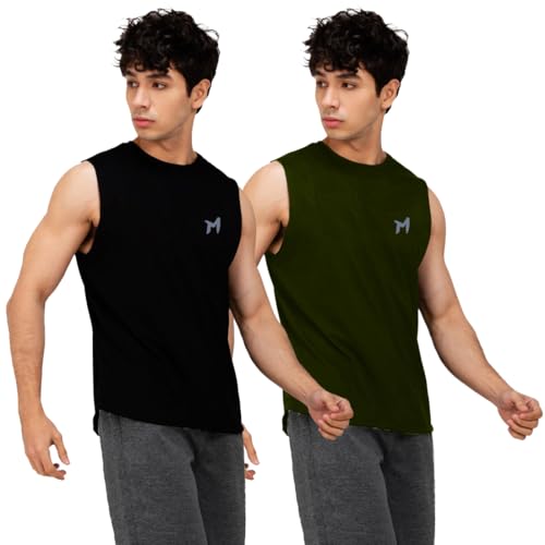 Image of Solid Sleeveless Cotton Regular Fit Mens Stylish Top Tanks Vest T-Shirt (Combo Pack of 2)
