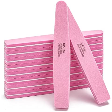 10 Pcs Nail Buffers Blocks Double Sided Nail Files 100/180 Grit for Acrylic/Natural Nails, Pink Cover