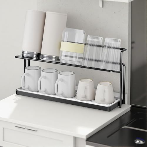 Earssa Water Bottle Drying Rack Cup Storage with Drain Tray Mug Organizer for Kitchen - 2 Tiers (Black)