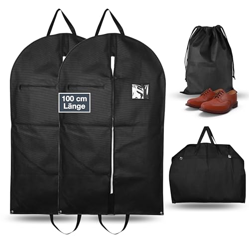 3er Kleidersack Set - Kleidersäcke mit Reißverschluss & Kleiderhülle - Mottensicher - Reise Kit für Anzug & Hemd - Garment bag schwarz - Anzugtasche zur Aufbewahrung