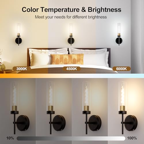 Image of Wall Sconces,Battery Operated Wall Sconce 8000mAh Black Fast Chargin Endurance 100 Hours Infinitely Dimmable 2 Color Temperature Bulbs with Remote Control Wireless Wall Lights for Bedroom Living