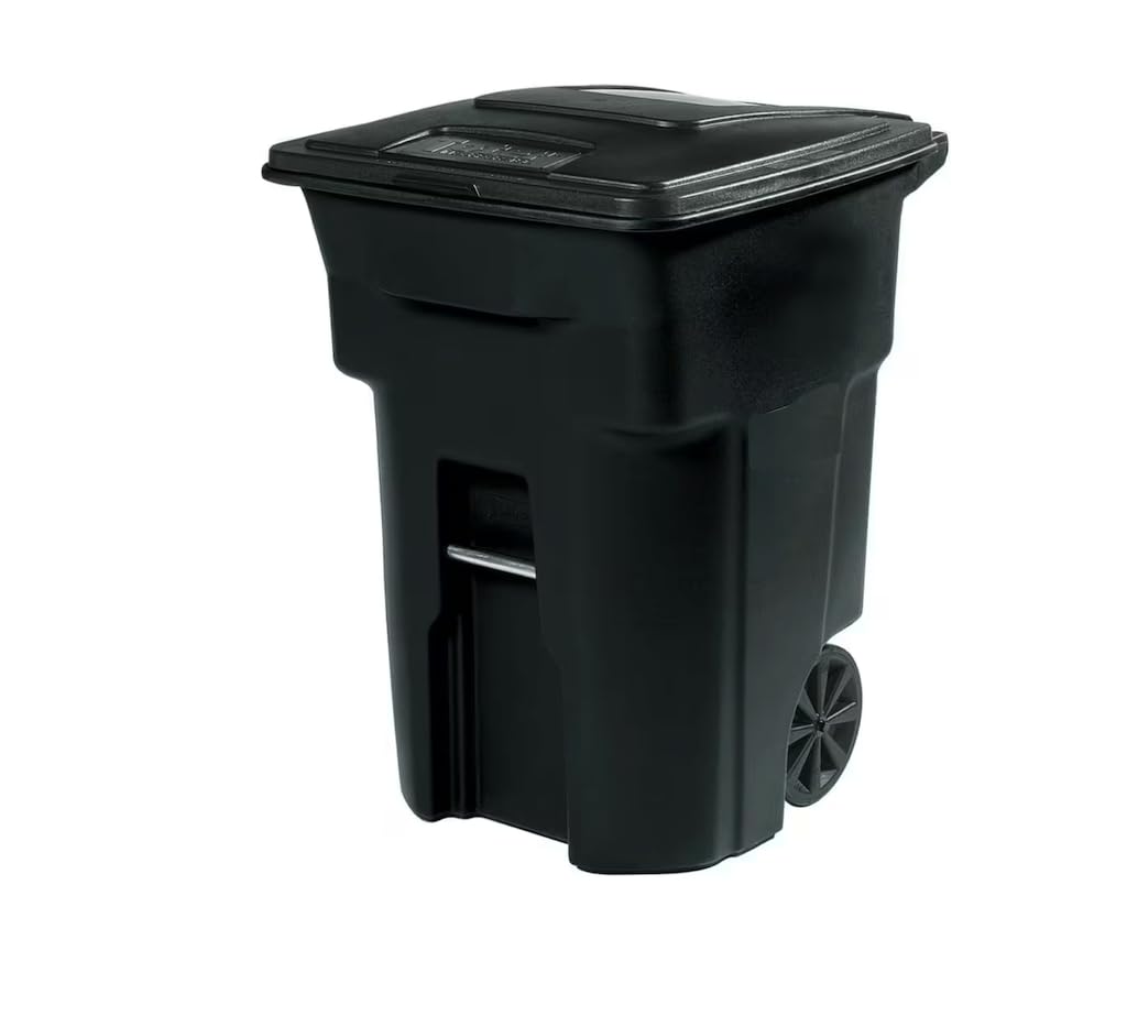 96 Gallon Black Rolling Outdoor Waste Can with Wheels and Attached Lid NK43220