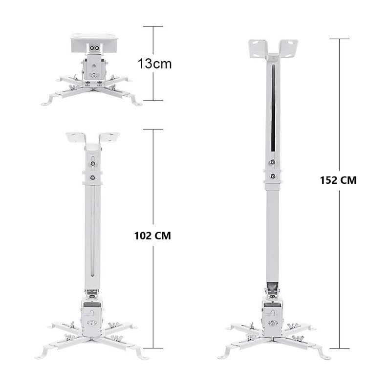 Image of 6ft Adjustable Projector Ceiling Mount Stand | 60-72 Inch Extendable Pipe | Universal Tilt, Swivel & 360 Rotate Bracket | Heavy-Duty Metal Wall /Ceiling Projector Stand for Home & Office
