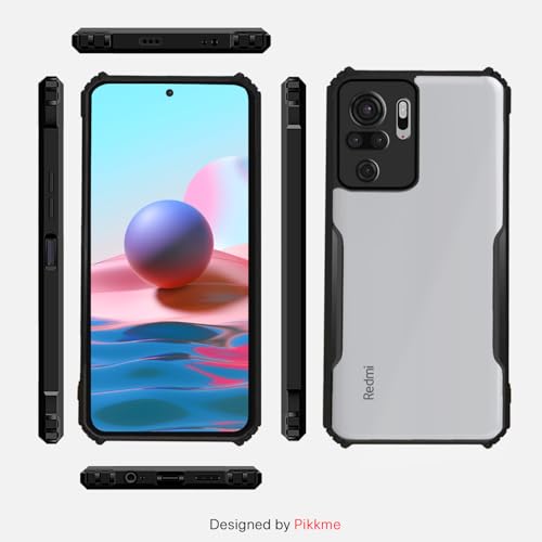 Image of Outlouders Back Cover for Mi Redmi Note 10 / Redmi Note 10s | Ultra Hybrid Transparent | Full Camera Protection | Raised Edge | Crystal Clear Bumper Case (Black)