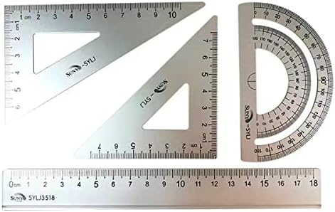 Wei-Secret 4 Pack Tools Steel Ruler Set,Math Geometry Tool Ruler, 2 Triangle Rulers 1 Protractor and 1 straight edge Ruler For Draftsman, Students, Engineers, Design, Examination, Math Or Painting
