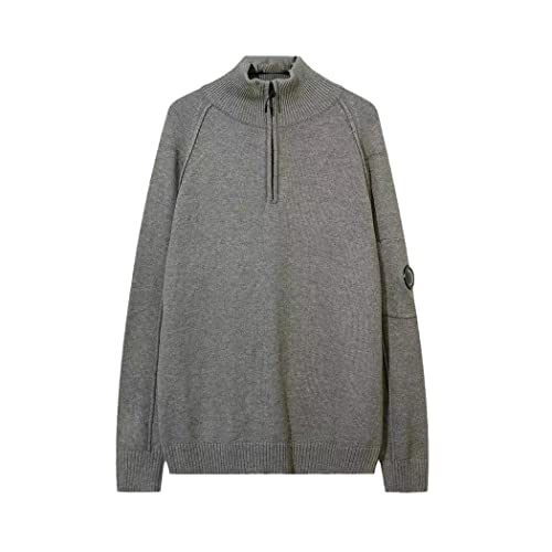 Pull laine hommes col montant demi-zip tricot décontracté gris hiver M