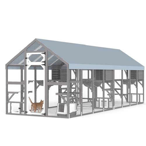 69.67" L Catio Outdoor Cat Enclosure,Large Walk-in Cat Catio with 16 Platforms,4 Hideouts for Playing,Sunbathing,Sleeping,Weatherproof Kitty Cage with