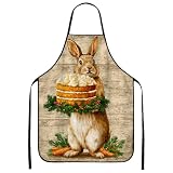 Tablier vintage lapin pour la cuisine, lapin rustique avec motif de gâteau, tablier de cuisine pour barbecue, fête de Pâques, adultes, marron, 24x31 Inch