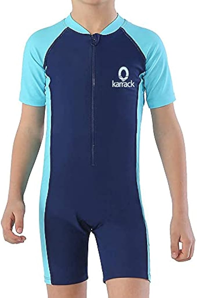 karrack Girls and Boys One Piece Rash Guard Swimsuit Kid Water Sport Short Swimsuit UPF 50+ Sun Protection Bathing Suits