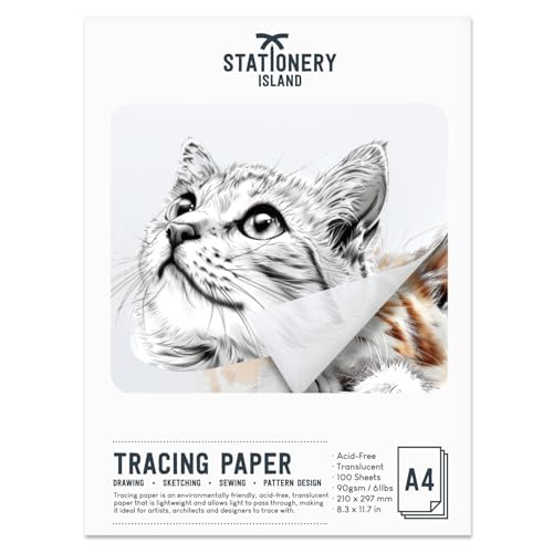STATIONERY ISLAND Transparentpapier Bedruckbar A4 100 Blatt 90 g/m² Pauspapier weiß Pergamentpapier zum bedrucken Bedruckbar Architektenpapier