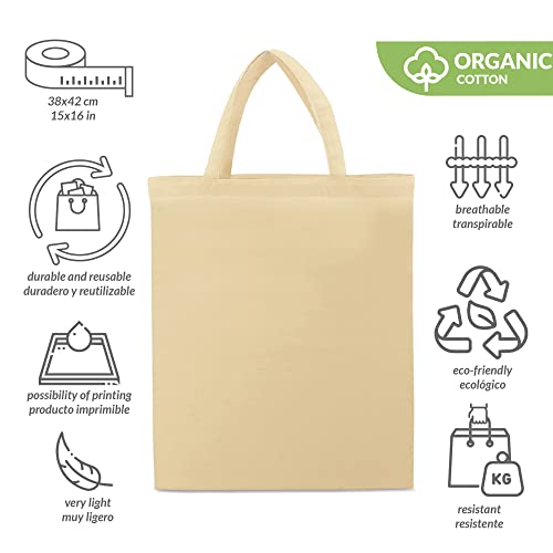 ENERGY FUSION Cotton Tote Bags, Pack of 5, 38 x 42 cm, Beige, Unisex, Reusable, A > Pack of 5 - Image 2