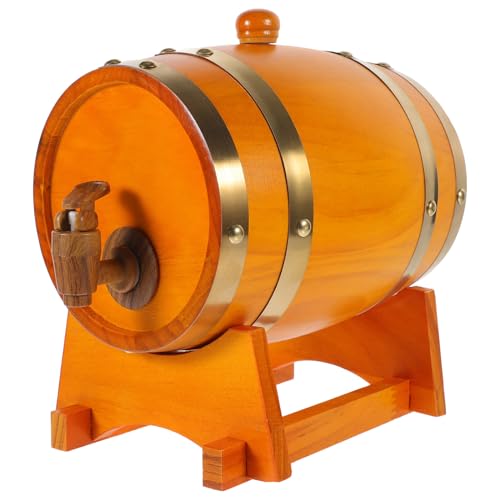 Veemoon Barril De Vino Madera 1,5 litros Color Amarillo Marrón Grifo Práctico para Decoración y Almacenaje En Hogar, Bares y Fiestas – Soporte Estable Incluido