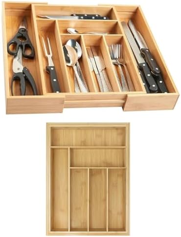 Wooden Bamboo Cutlery Drawer Organiser, 6-8 Compartments Extendab...