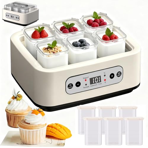 Yogurt Maker con tarros de vidrio - Máquina fermentadora inteligente con pantalla táctil con control de temperatura y tiempo para yogur casero, vino de arroz y natto