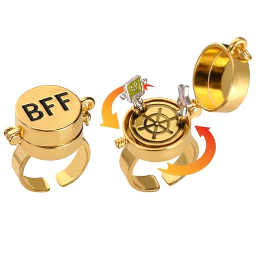 HOMEBEARJ Rotating BFF Rings for Women, Gold Cartoon Anime Rings, Adjustable Spinner Best Friend...
