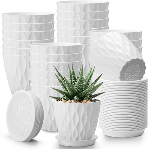 Acellegic 24 Pack 4 Inch Plant Pots for Succulent Drainage, White