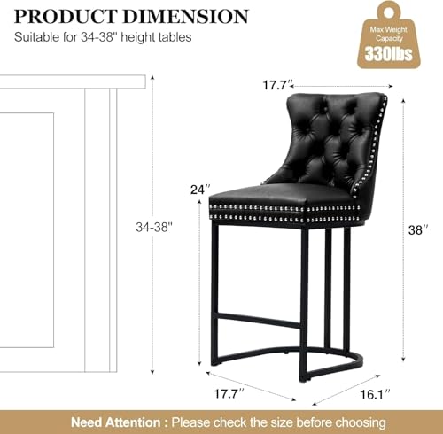 Image of UVV Counter Height Bar Stools Set of 6, 26 inch Modern Barstools with Back, Faux Leather Upholstery Counter Chairs with Metal Legs for Kitchen Island, Bar, Counter, Black