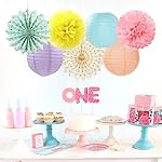 Pastel Rainbow Party-Decorations - 20pcs Pink Yellow Blue Classroom Ceiling Paper Lanterns Fans ,Girl Birthday Tissue Pom Poms,Honeycomb Balls,Bunting,Baby Shower Bridal Wedding Decor Burgleda - Image 4