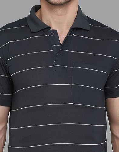Image of INKKR Men's Striped Polo Neck Cotton Blend Multicolor T-Shirt