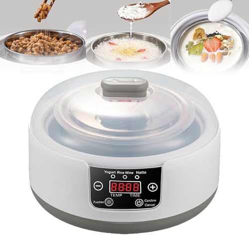 Yogurtiera Multifunzione Da 1,2 L, Display Digitale/Fermentatore in Acciaio Inossidabile, Con 5 Bicchieri Da 100 Ml, Timer Intelligente, Riscaldamento A 360°,A