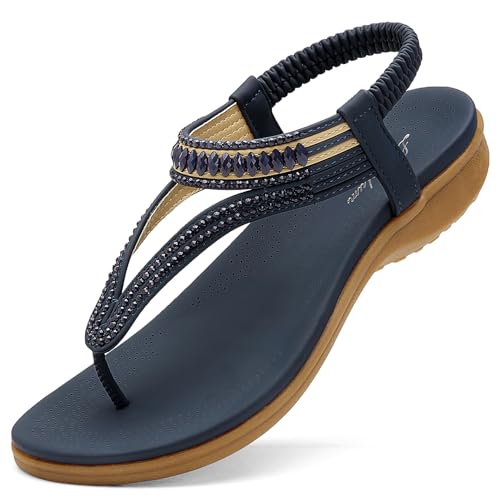 Littleplum Womens Sandals Comfort Arch Support Sandals Summer Walking Shoes Casual Ankle Elastic Flip Flops Shoes
