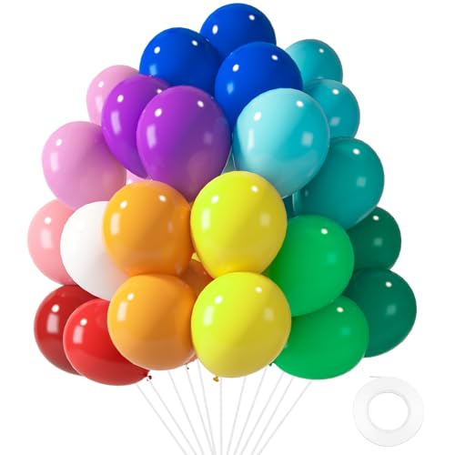 Lovestown HLT0471 110Pcs Rainbow Latex Balloons, 12 Inch Assorted Colorful Bright Helium Balloons Bulk With Ribbon For Engagement Birthday Baby Shower Wedding Anniversary Party Decorations cover